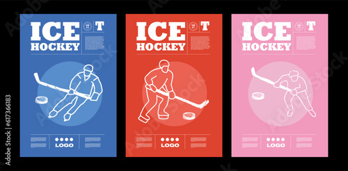 Template Sport Layout Design, ice hockey. Hockey league tournament poster vector illustration.  Hand drawn engraving illustration Ice Hockey posters with players and Stick