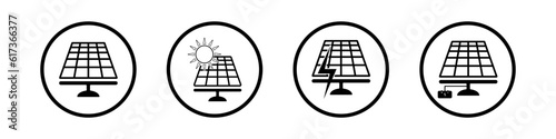 Solar panel with sun energy. Green energy. Sun power station. Vector icon illustration.