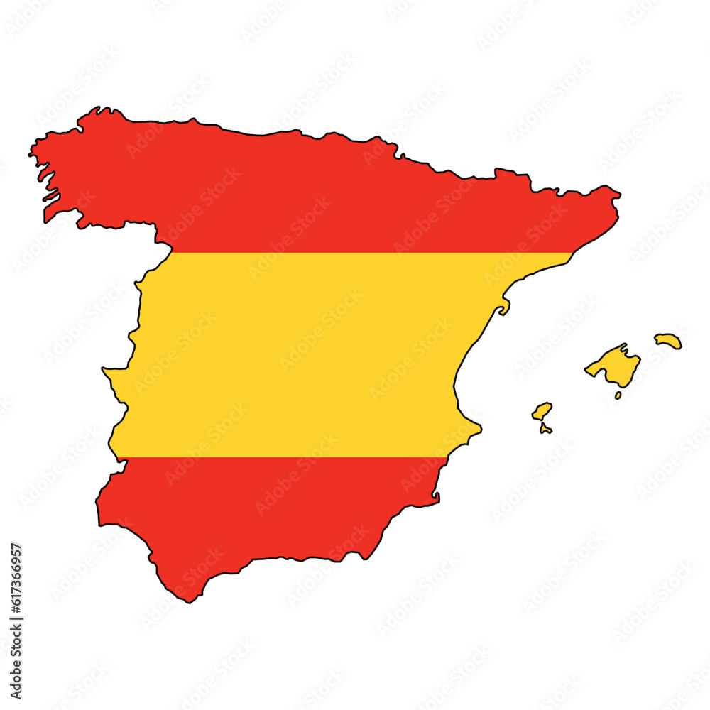 Spain map background with regions and region names in color. Spain map isolated on white background. Vector illustration Spain map background with regions and region names in color. Spain map isolated on white background. Vector illustration