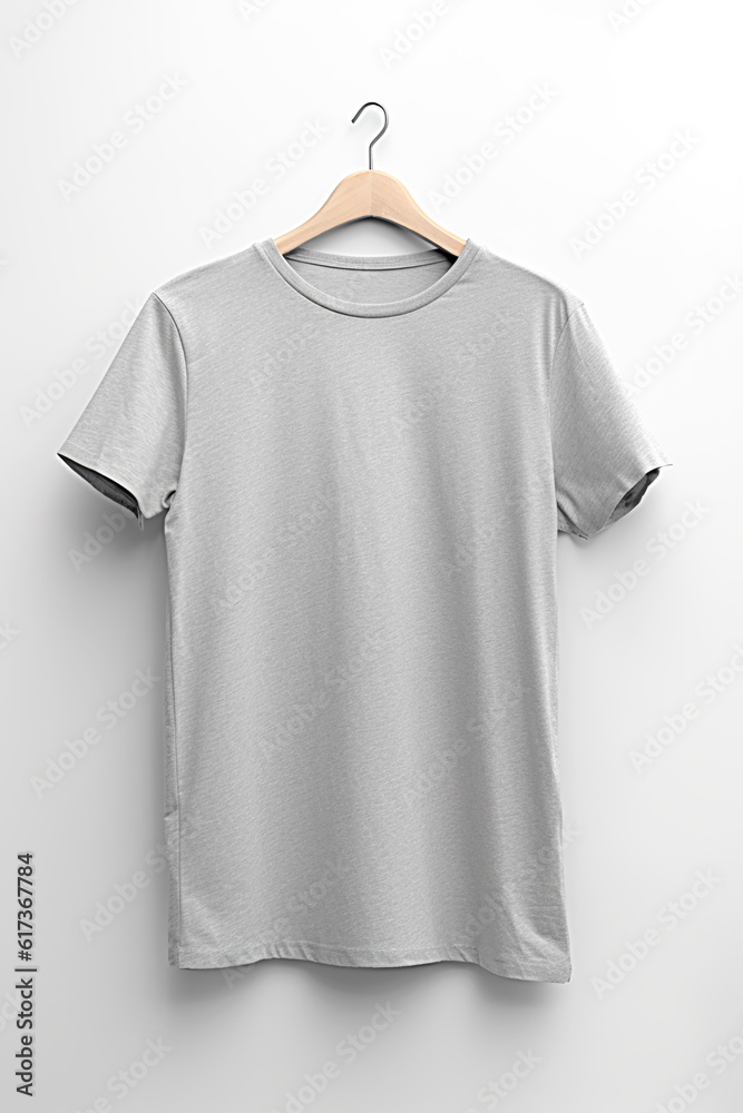Light grey color mockup on neutral background. Tshirt for your design, front view. Generative AI. Light grey color mockup on neutral background. Tshirt for your design, front view. Generative AI.