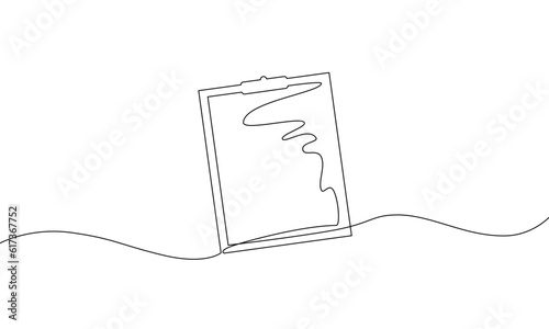 Continuous line drawing of clipboard. Checklist. Template for business. Object one line. Single line art. Vector illustration