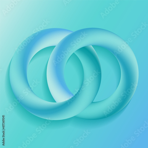 3d abstract gradient wallpaper, background. Two linked rings. Blue circles. Banner, poster. Vector illustration.	