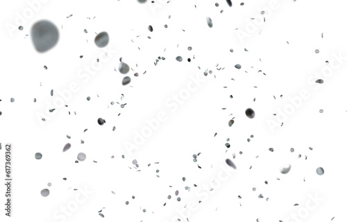 Realistic Silver 3D confetti randomly falling on a transparent background. Graphic resource for party and holiday design