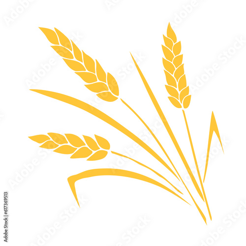 Vector golden spikelet of wheat isolated on white background. Hand drawn color clipart in flat style. Theme of bakery products, flour, harvest, thanksgiving photo