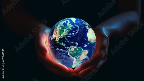 A human hand holding a globe, Generative AI.