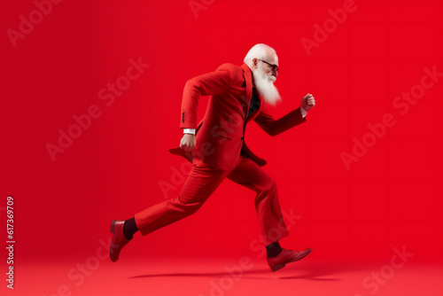 run man christmas isolated santa red holiday gift hurry present claus. Generative AI.