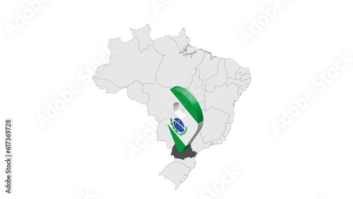 Location State of Parana  on map Brazil. 3d Parana  flag map marker location pin. Map of  Brazil showing different parts. Animated map States of Brazil. 4K.  Video photo