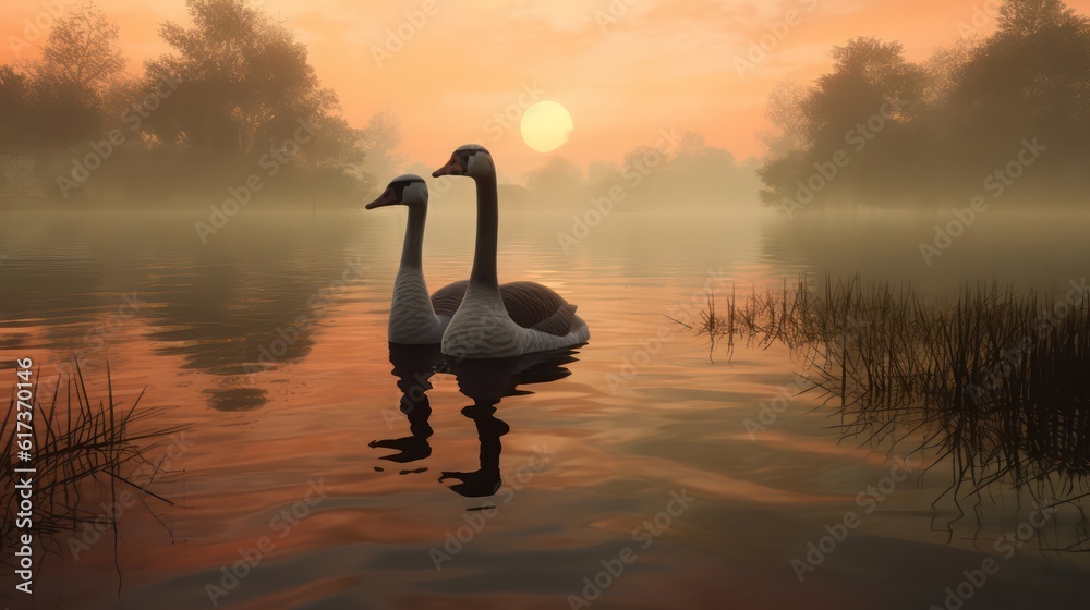Fototapeta premium swan on sunset