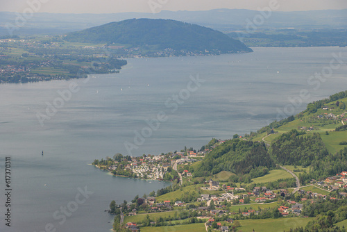 Schönes Salzkammergut; Blick vom Großen Schoberstein über den Attersee mit Steinbach photo