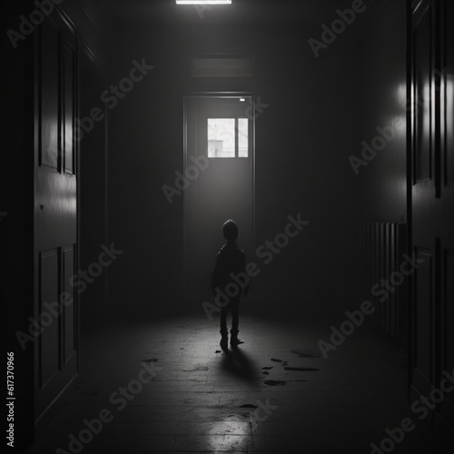 child in a dark grey and black room © דימה פונומריוב