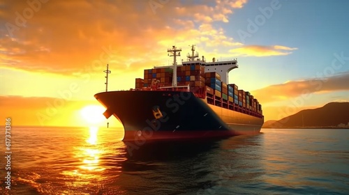 A majestic container ship sailing across the ocean, Generative AI.