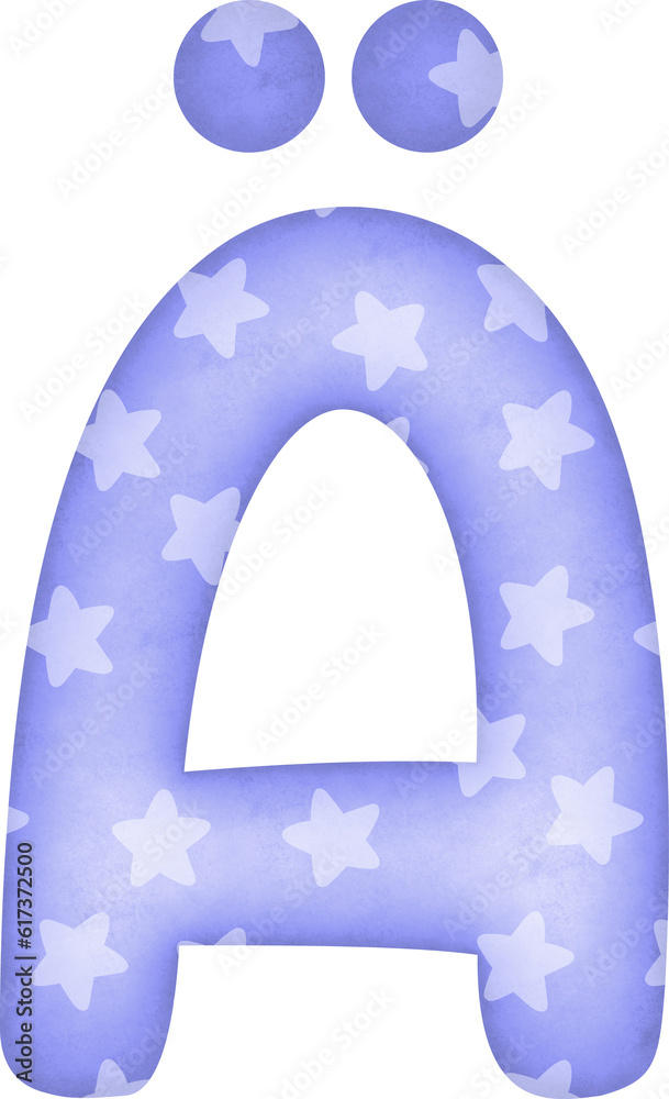 Letter Ä with star pattern in blue tone Letter Ä with star pattern in blue tone