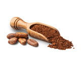 Cacao beans and powder isolated on white