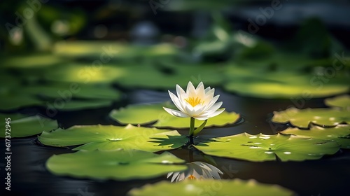 A beautiful pink waterlily or lotus flower in pond generative ai