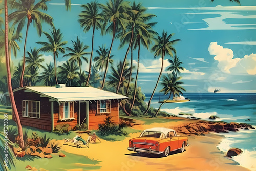 vintage postcard from Hawaii ai generated art © mihail