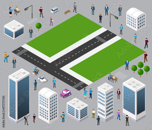 Isometric individual's way of life communication 3D illustration outline