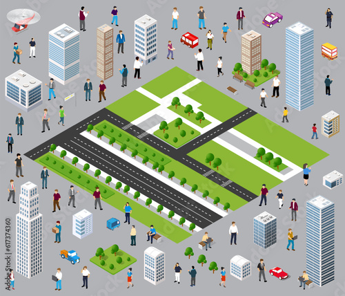 Isometric individual's way of life communication 3D illustration outline