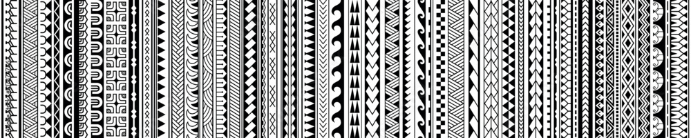 Set of vector ethnic seamless pattern. Ornament bracelet in maori tattoo style. Geometric border african style. Design for home decor, wrapping paper, fabric, carpet, textile, cover - obrazy, fototapety, plakaty 