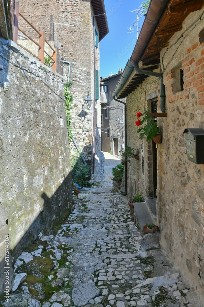Fototapeta premium A characteristic street in Artena, an old village in the province of Rome, Italy.