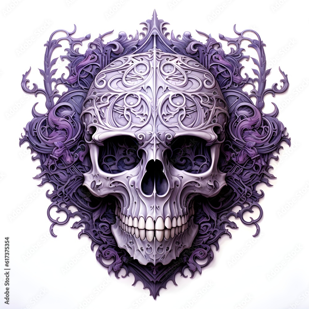 Fototapeta premium purple skull with patterns on a white background abstraction