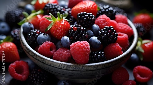  Strawberries  blueberries  raspberries and blueberries. Fresh berries on a platter.