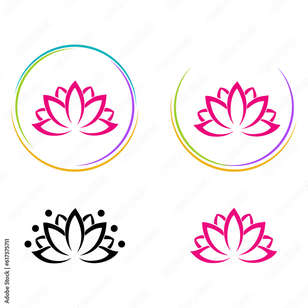 Set colored lotos icons - obrazy, fototapety, plakaty 