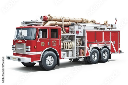 fire truck isolated on white background. Generated by AI.