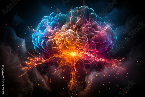 Concept art of a human colorful brain exploding with knowledge,emotins and bursting with creativity Ai generative photo