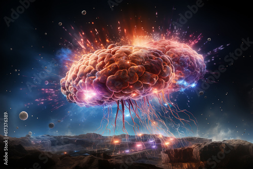 Concept art of a human colorful brain exploding with knowledge,emotins and bursting with creativity Ai generative photo