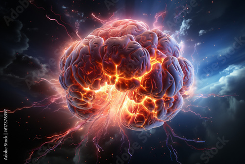 Concept art of a human colorful brain exploding with knowledge,emotins and bursting with creativity Ai generative © Aleksander