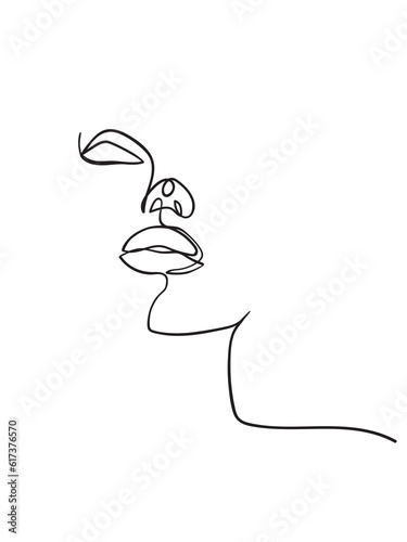 One line drawing face. Abstract woman portrait. Modern minimalism art. - Vector illustration