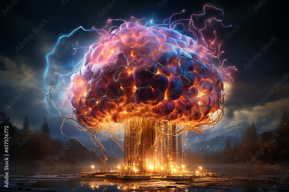 Concept art of a human colorful brain exploding with knowledge,emotins and bursting with creativity Ai generative