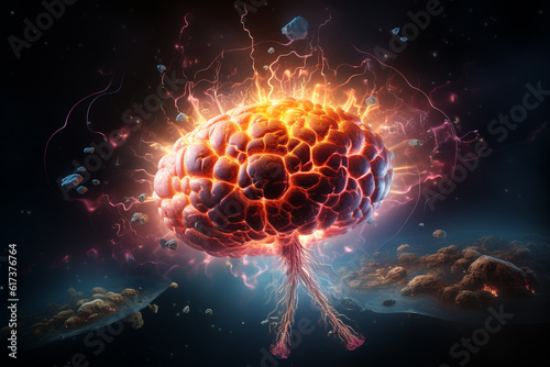 Concept art of a human colorful brain exploding with knowledge,emotins and bursting with creativity Ai generative