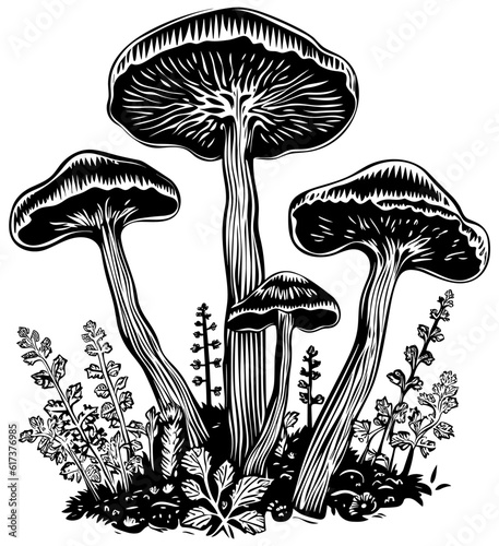 Mushrooms Black and White