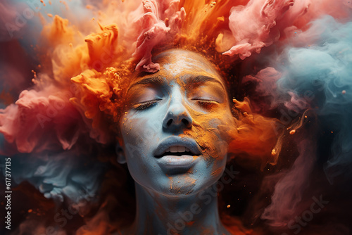 Concept art of a human colorful brain exploding with knowledge,emotins and bursting with creativity Ai generative