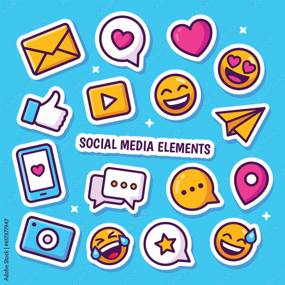 Set of Social Media doodles icon element vector illustrations Set of Social Media doodles icon element vector illustrations