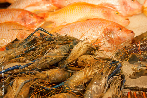 Stack of seafood for sale photo