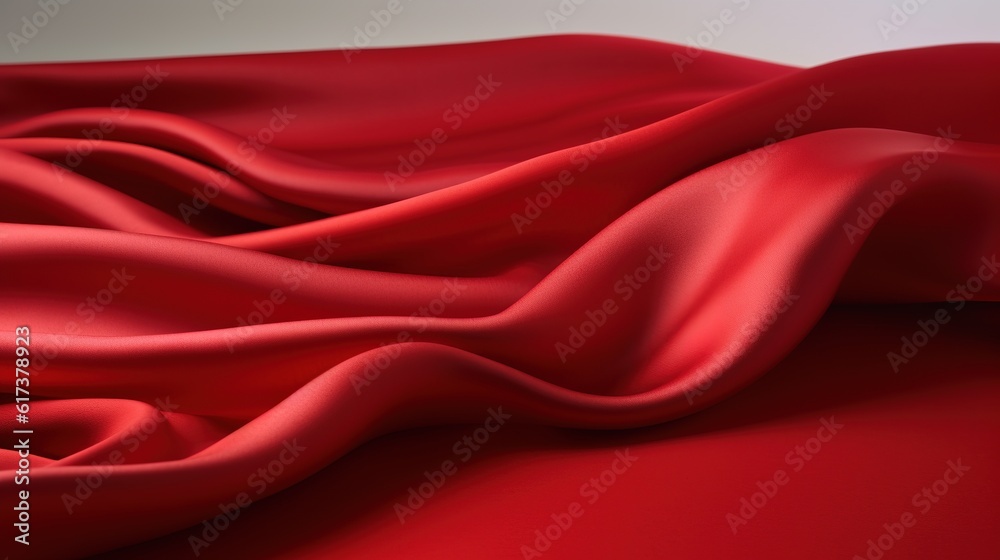 Obraz premium Smooth elegant red fabric cloth on white background generative ai