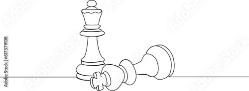 continuous single line drawing of chessmen, checkmate concept line art vector illustration