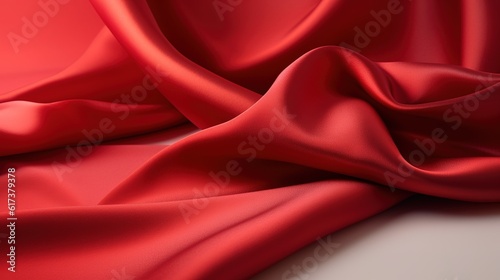 Smooth elegant red fabric cloth on white background generative ai