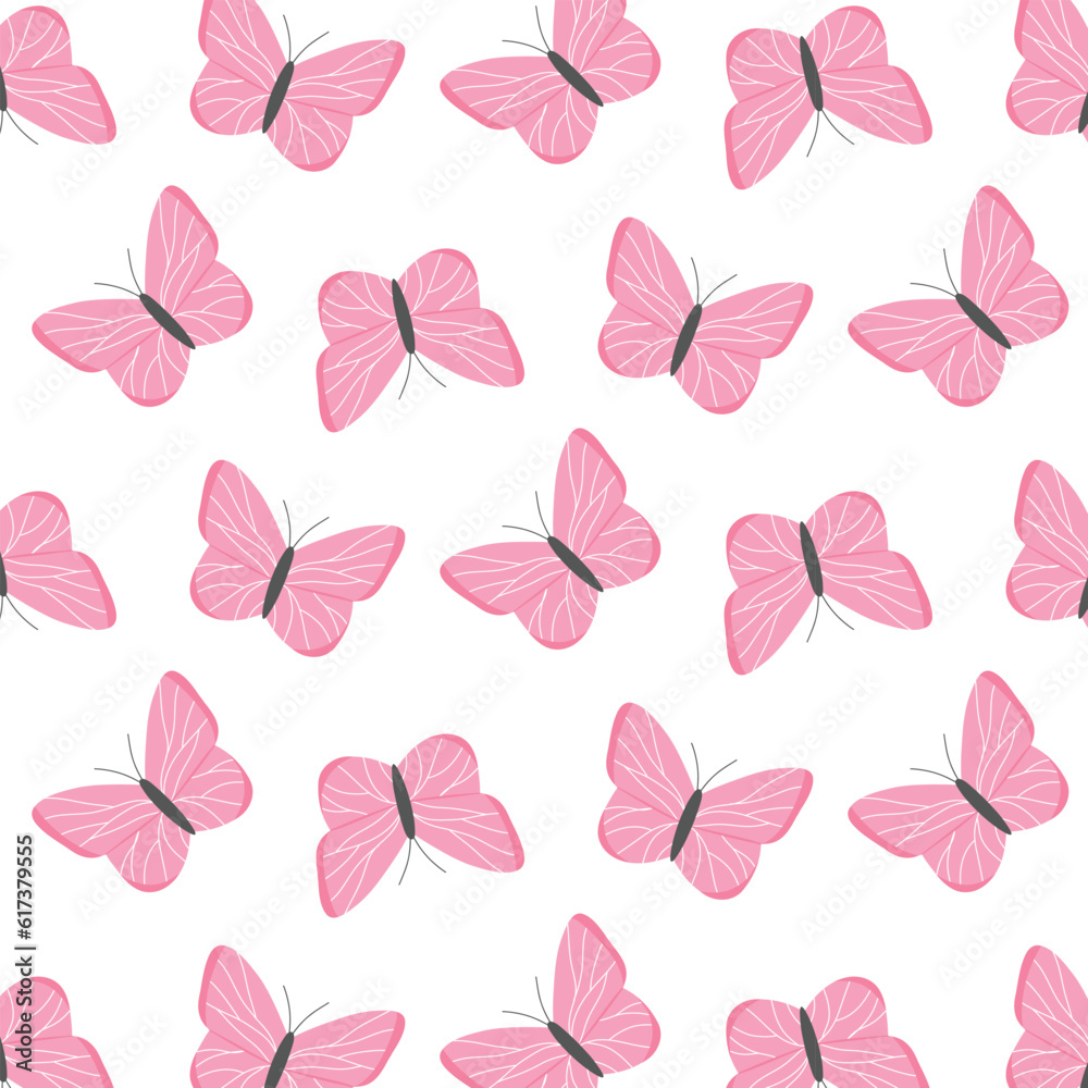 Kids seamless pattern with butterflies. Vector illustration. Butterfly print in hand-drawn style. Cute pattern with insects.