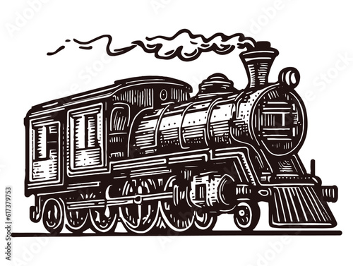 steam locomotive train vintage sketch