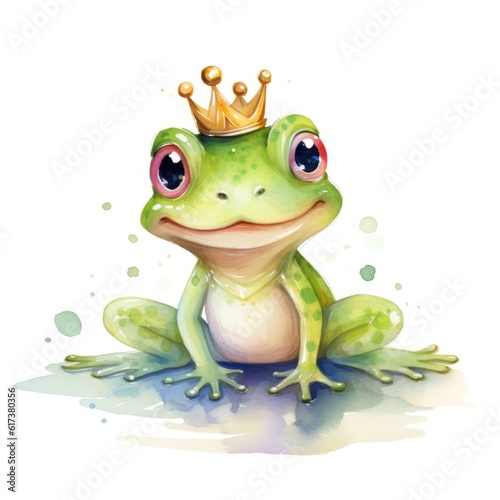 Watercolor princess frog isolated. Illustration Generative AI.