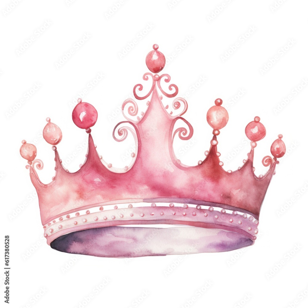 Watercolor pink princess crown isolated. Illustration AI Generative ...