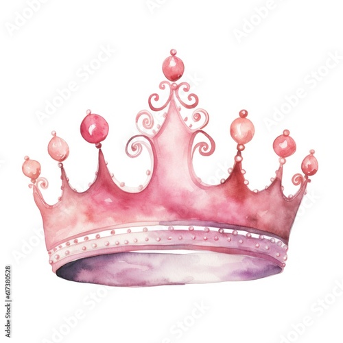 Watercolor pink princess crown isolated. Illustration AI Generative.