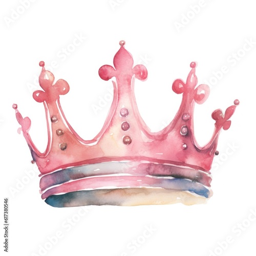 Watercolor pink princess crown isolated. Illustration AI Generative.