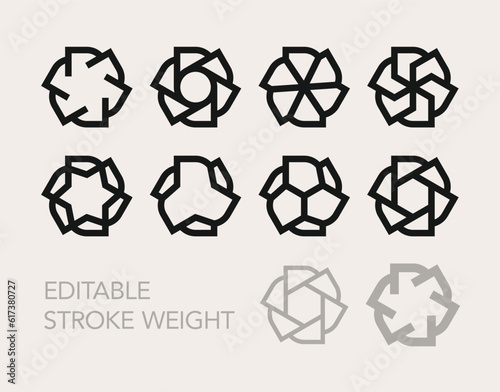 Set of trendy geometric minimal vector logo elements designs template for company branding. Editable outline.