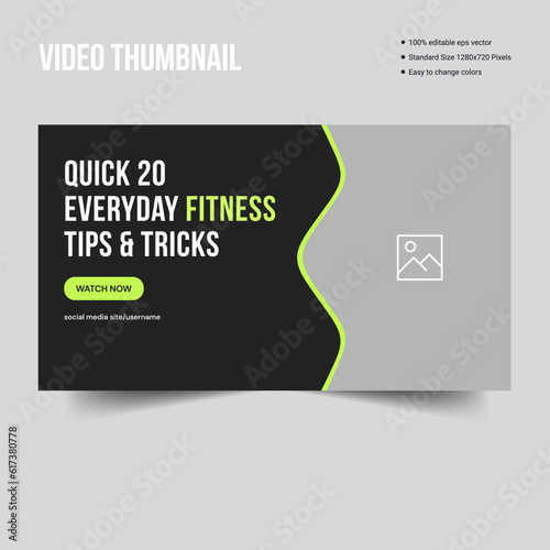 Body fitness tips youtube video cover banner template design, video thumbnail banner template design for social media posts, vector eps file format