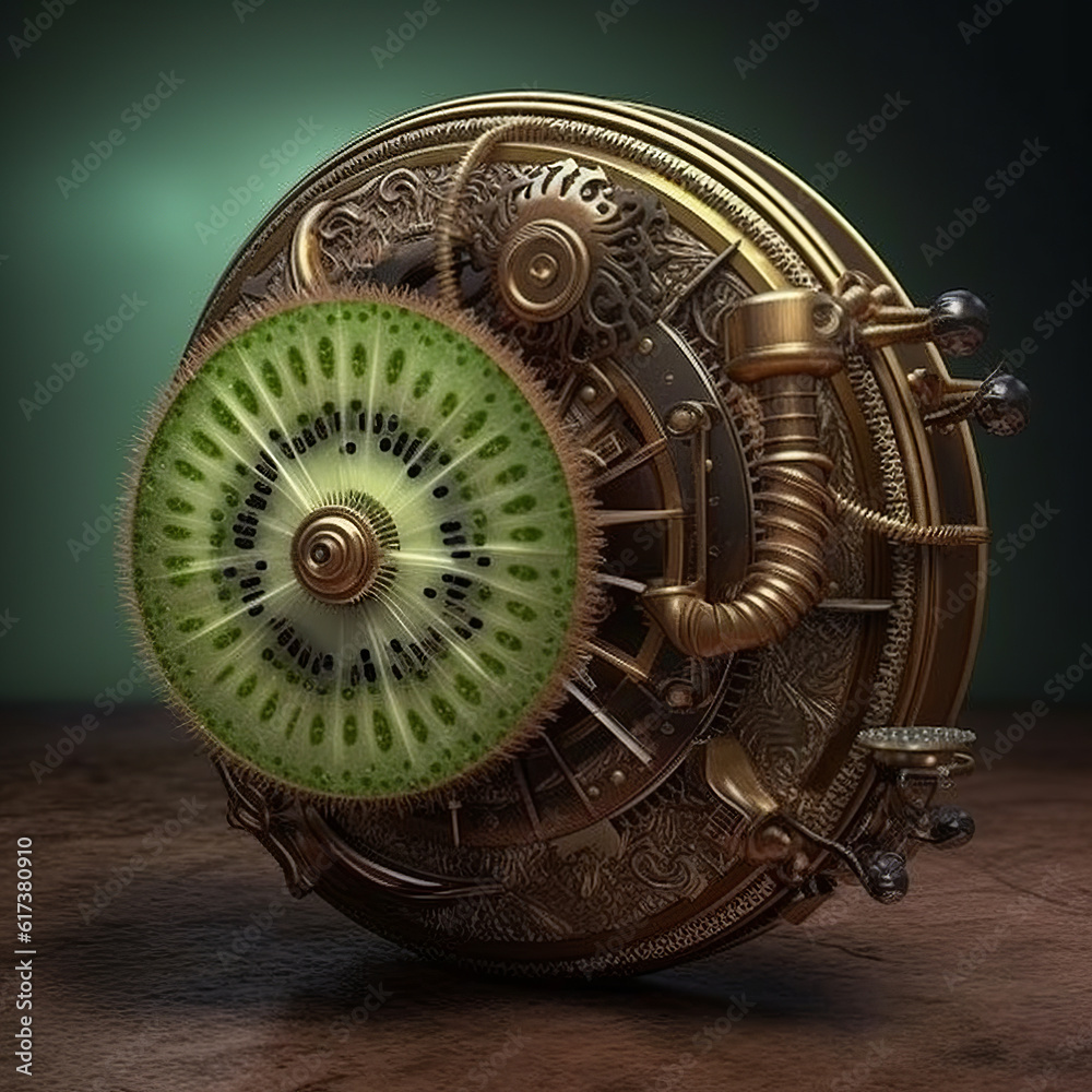 clock background, generative, ai, machine, mechanical, kiwi fruit clock background, generative, ai, machine, mechanical, kiwi fruit