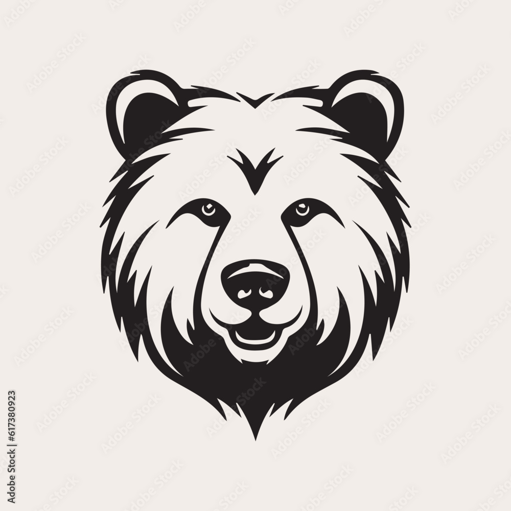 Bear head one color vector logo, emblem, icon for company or sport team branding. Tattoo art style.